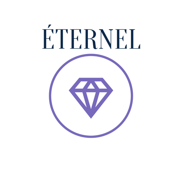 Logo with the word 'ÉTERNEL' and delte 
purple diamond symbol on a white background